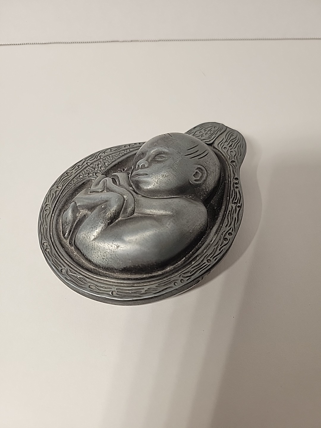 Vtg 1950-60s Parke-Davis Tabron Baby In Womb Fetus Pewter Heavy Paperweight