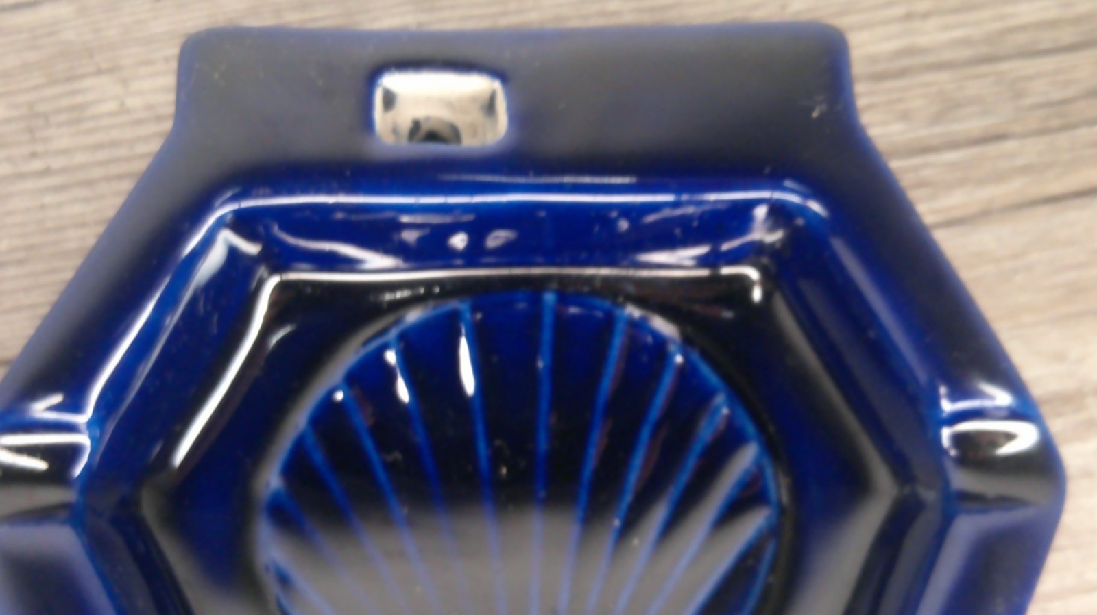 vintage Pfizer advertising ccolbalt blue ash tray Hexagonal sea shell design