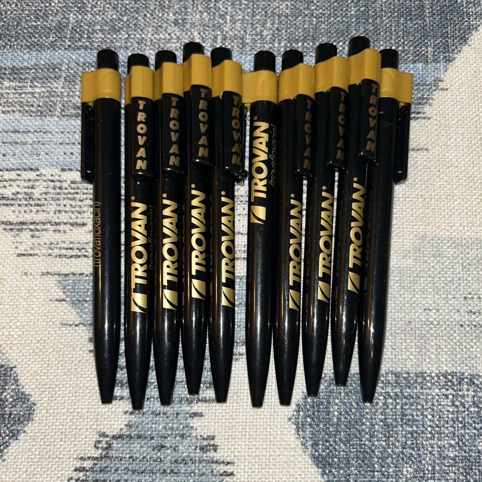 Trovan Pharmaceutical Collectible Black & Gold Plastic Clicker Pens X10 New