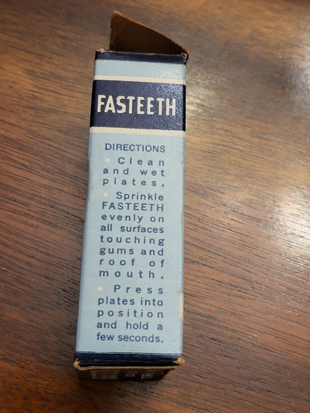 Vintage Fasteeth Denture Adhesive Powder Dentist’s Trial Sample Box Instructions