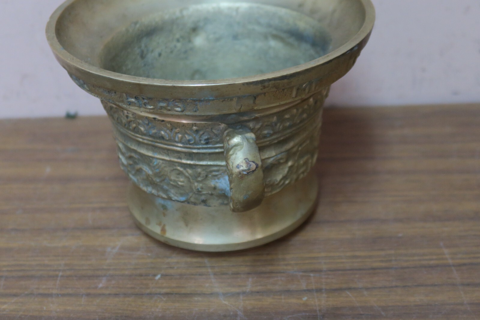 Vintage Heavy 7″ Bronze Mortar & Pestle Reproduction of Heinrick ter Herst 1607