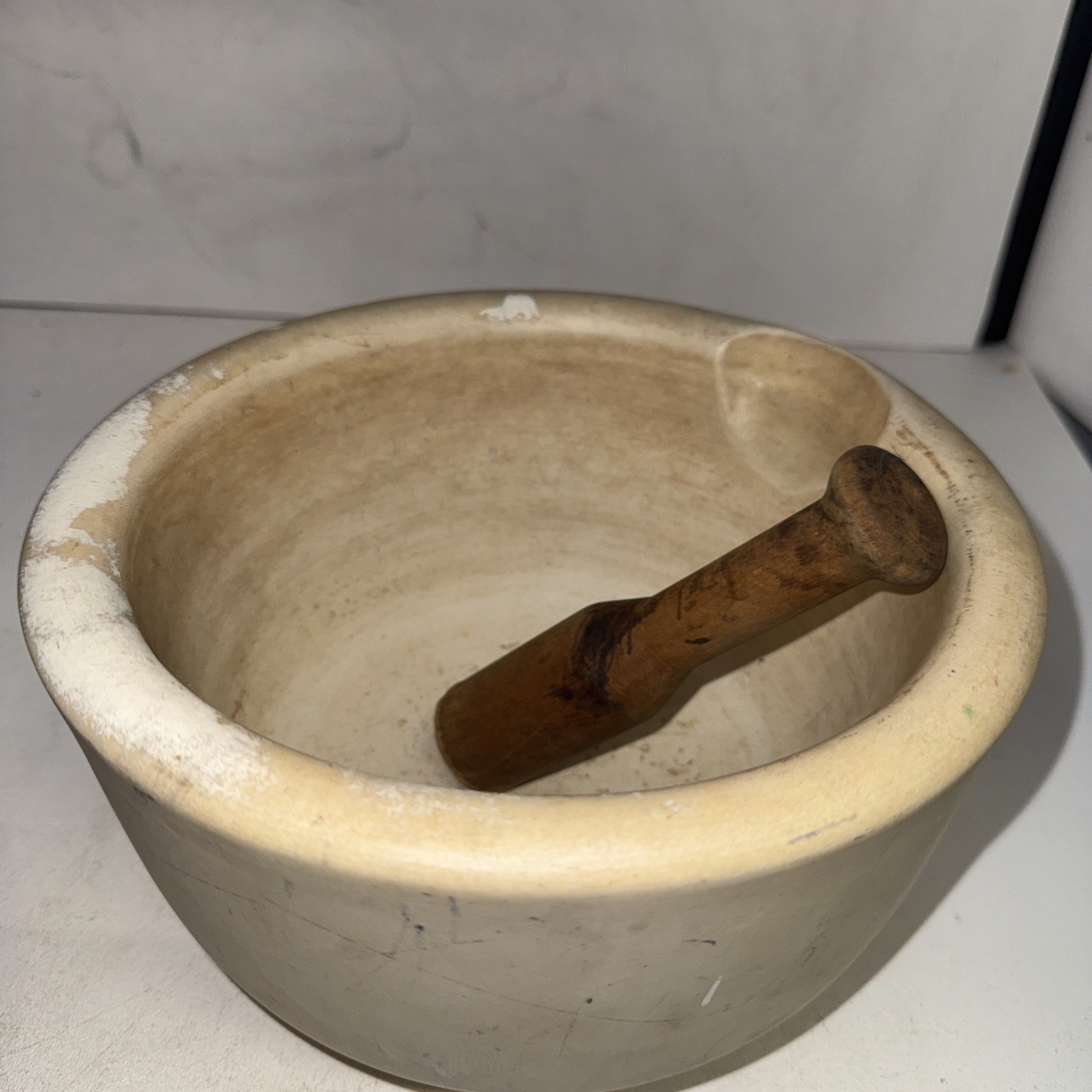 Vintage ACME #7 B Mortar Pestles Stoneware & Wood Pharmaceutical RX