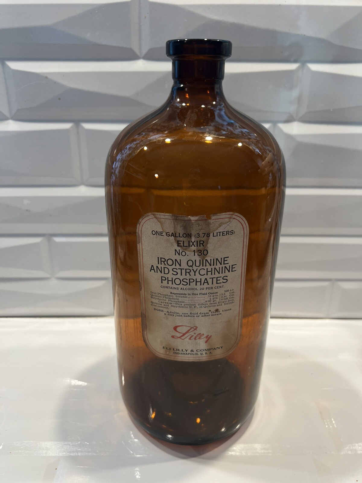 ELIXIR ELI LILLY INDIANAPOLIS Drug Store Apothecary Old One Gallon Brown Bottle
