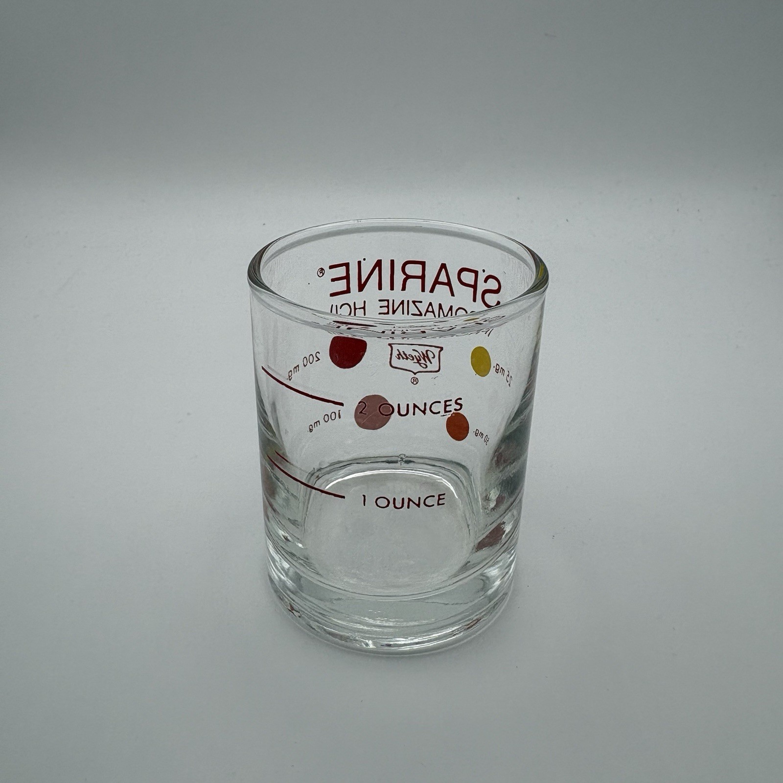 Vintage Sparine Dosing Shot Glass Measuring Cup Red Dots 2 oz
