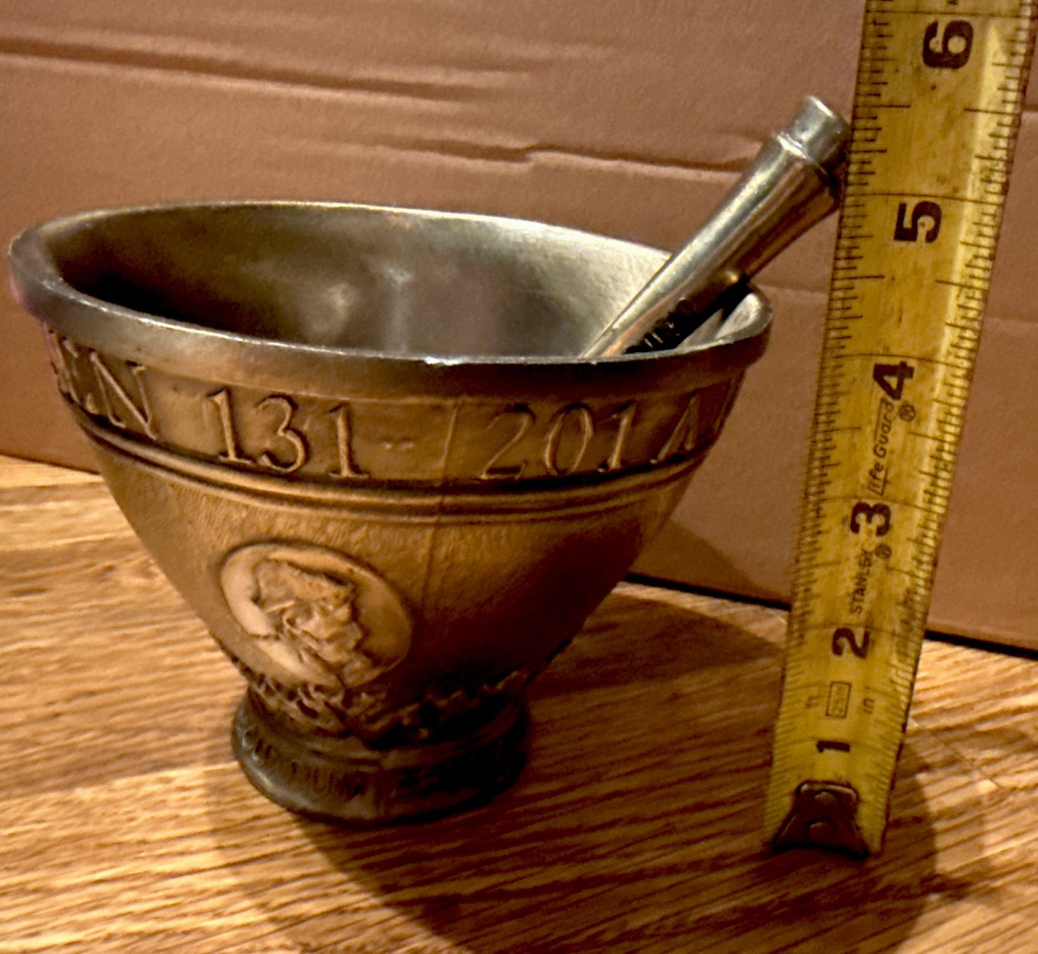 Vintage 1965 Schering ‘Galen’ Ornate Brass Pharmacist Mortar & Coricidin Pestle