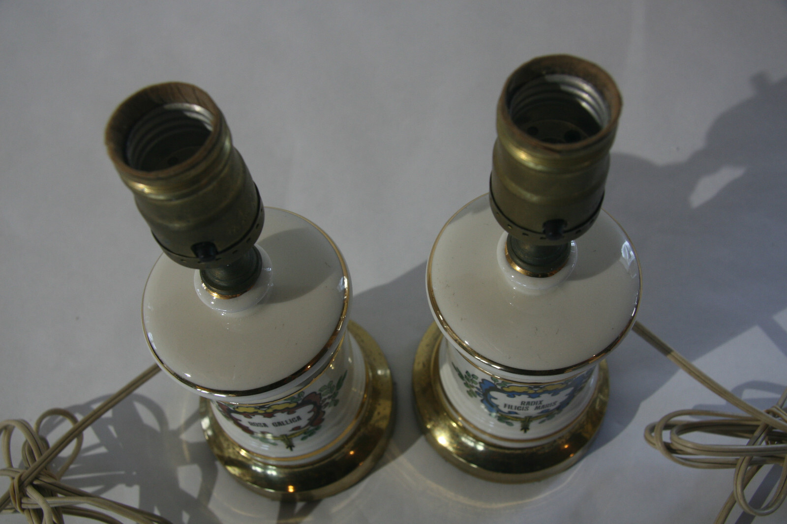Vintage Pharmacy Apothecary Jar Lamps – Two – Radix Filicis Maris & Rosa Gallica
