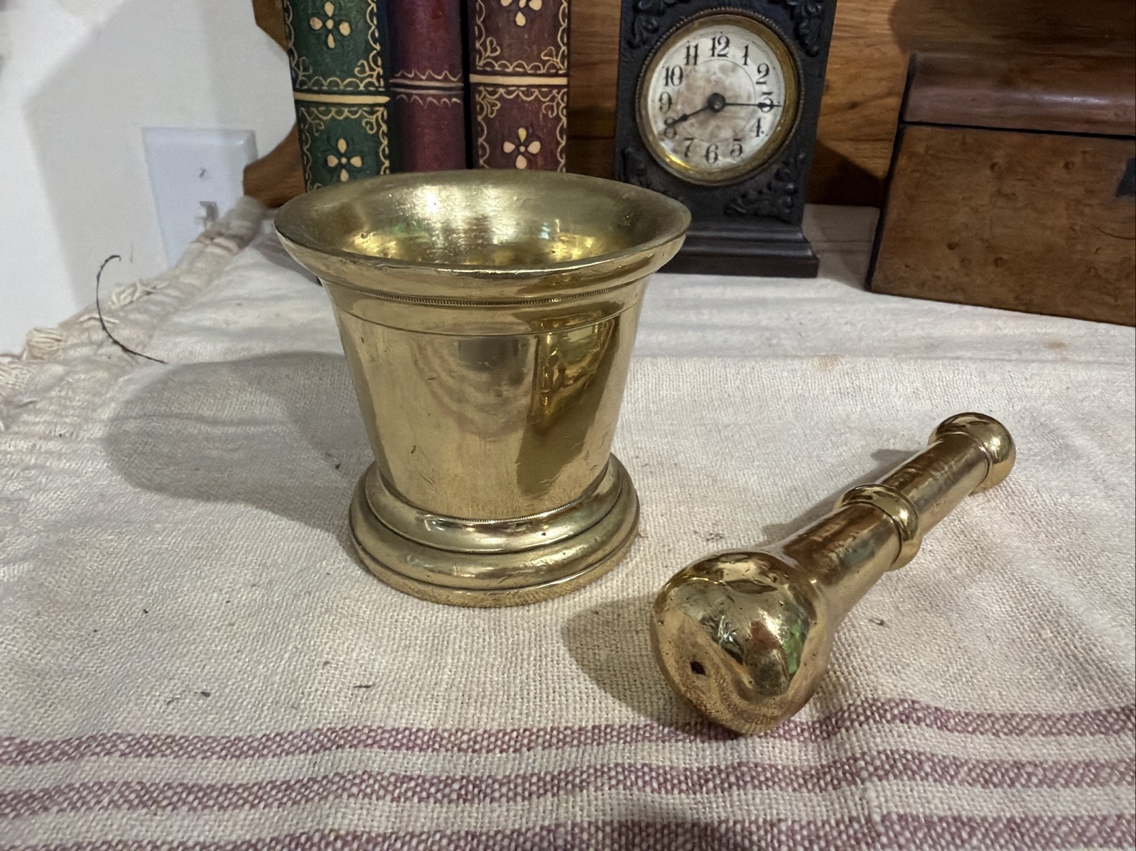 Antique Solid Brass Mortar Pestle Apothecary Pharmacy 3” Registered 1 Lathe Turn