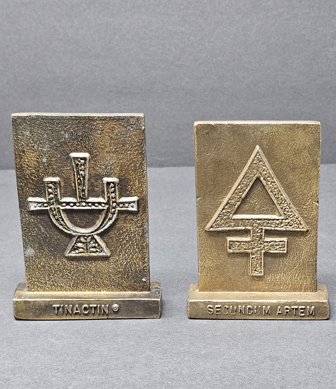 Pair Of Vintage Metal Paperweights With Tinactin Advertisement (1978 & 1981)
