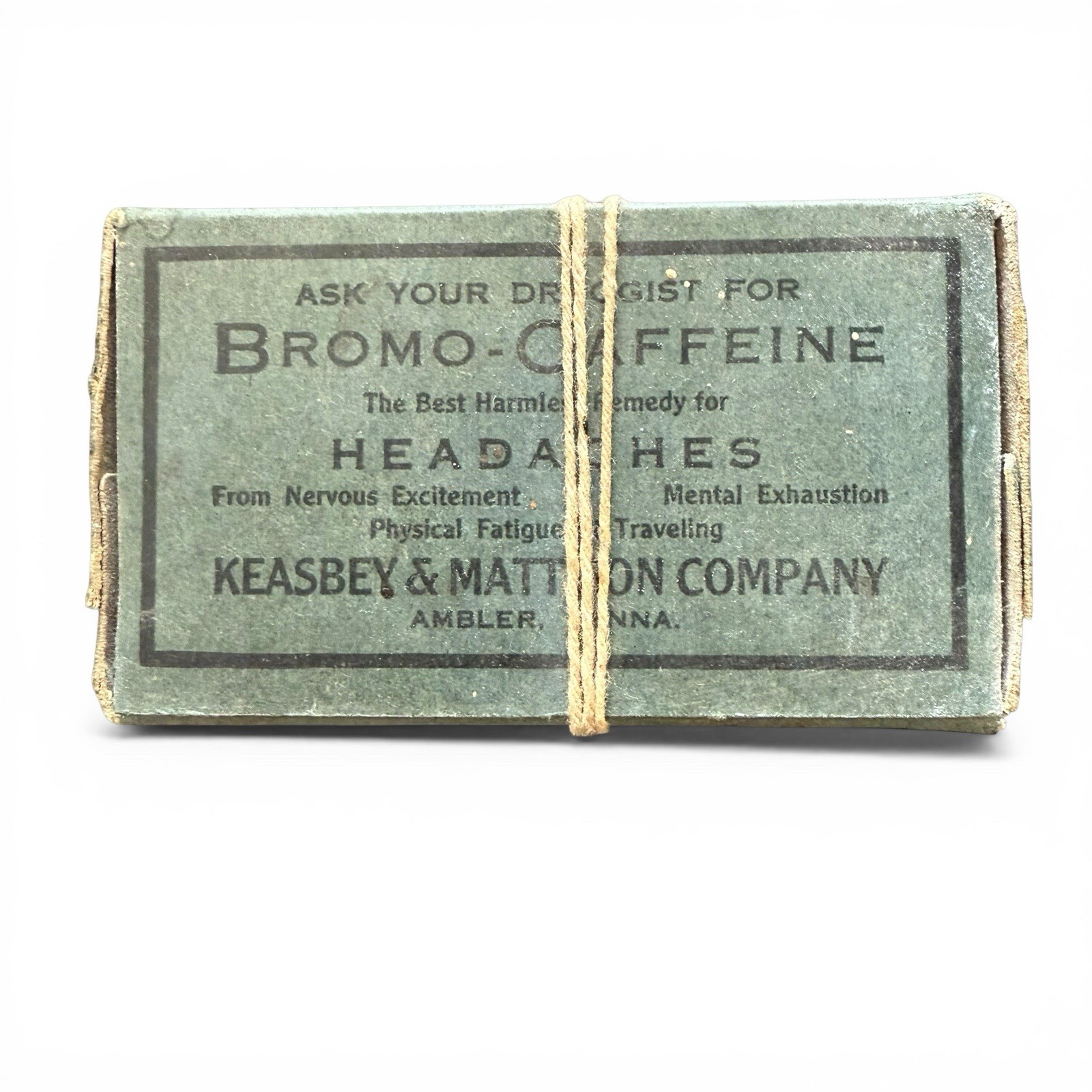 Antique Bromo-Caffeine Box Keasbey & Mattison Apothecary Headache Cure c1900 Vtg