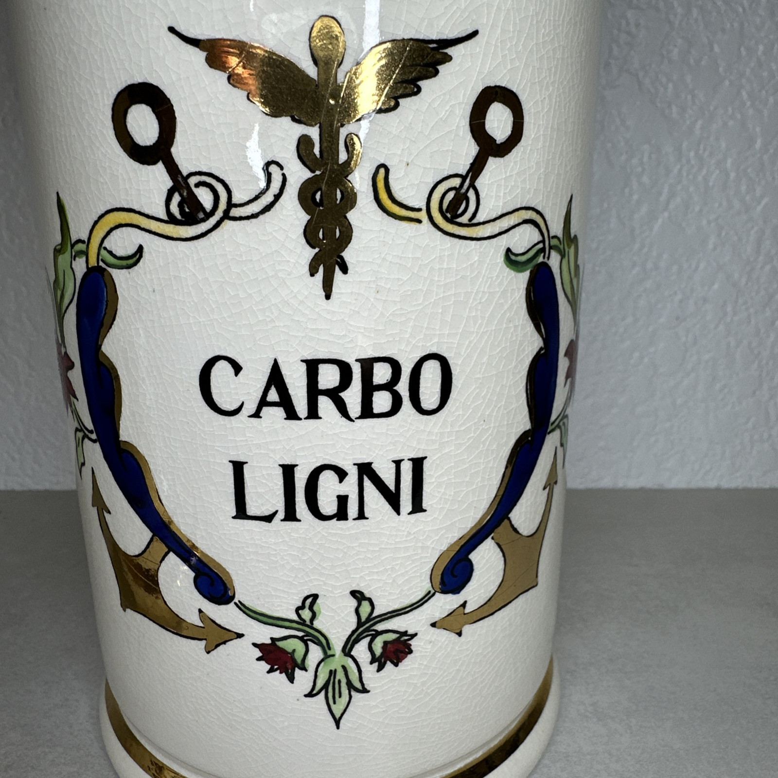 Vintage Jeanne Robinette Ceramics~Carbo Ligni Apothecary Jar, Rexall Drug Store
