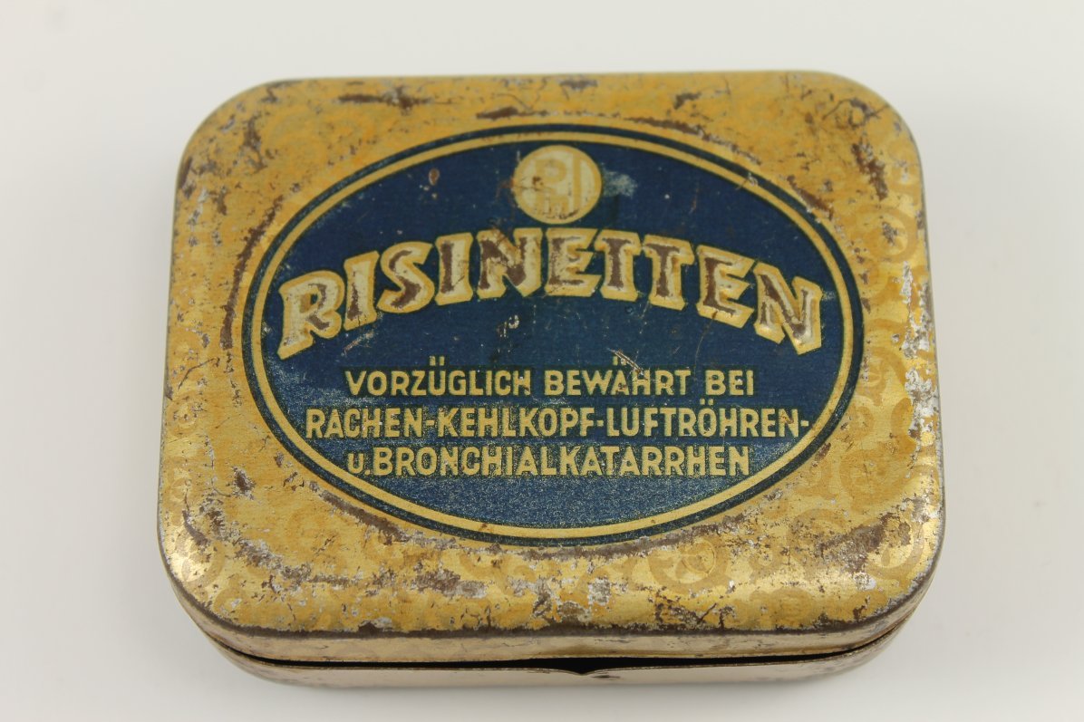 Antique German RISINETTEN Medical Pills Empty Tin Box 1940’s