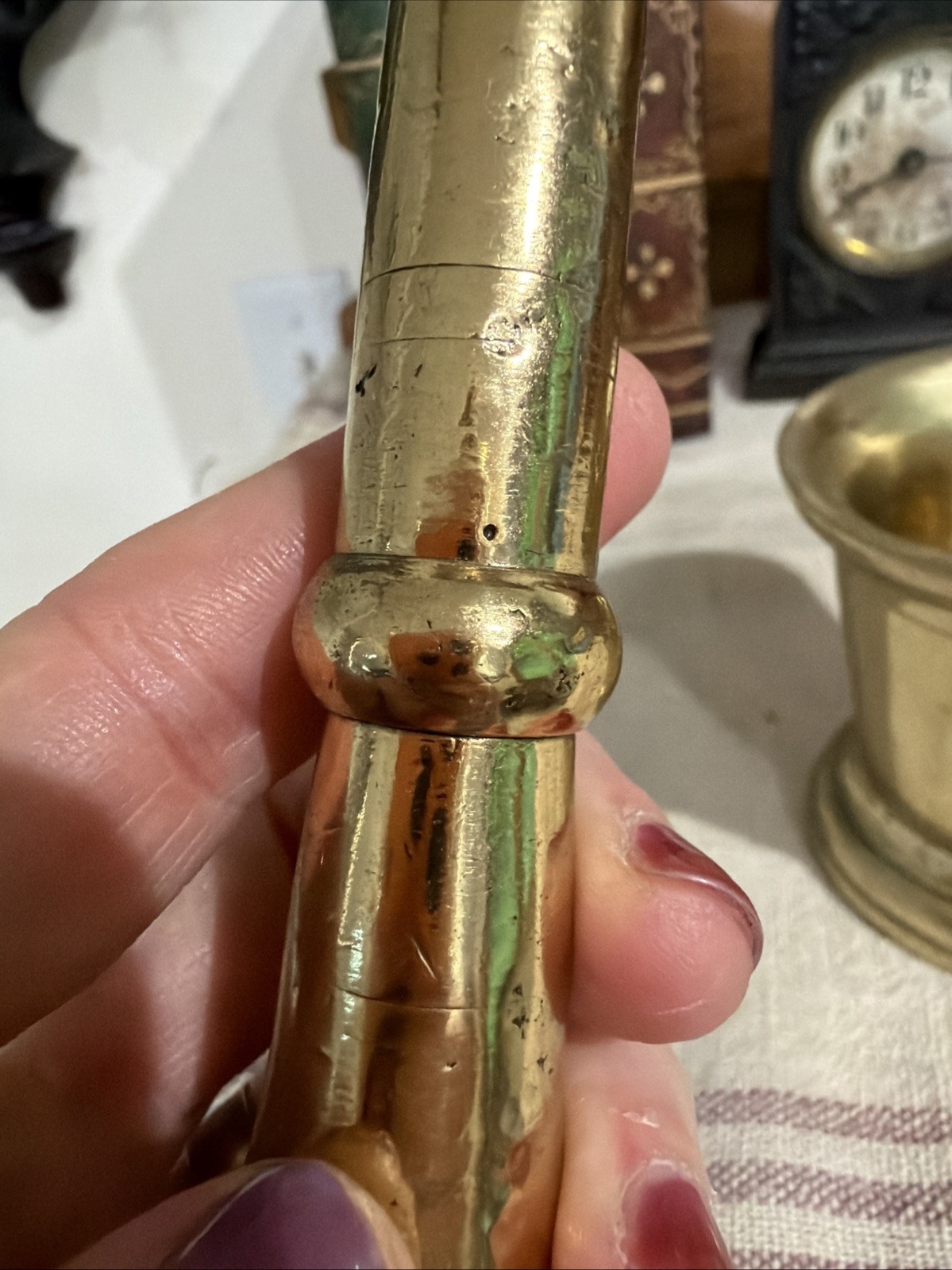 Antique Solid Brass Mortar Pestle Apothecary Pharmacy 3” Registered 1 Lathe Turn