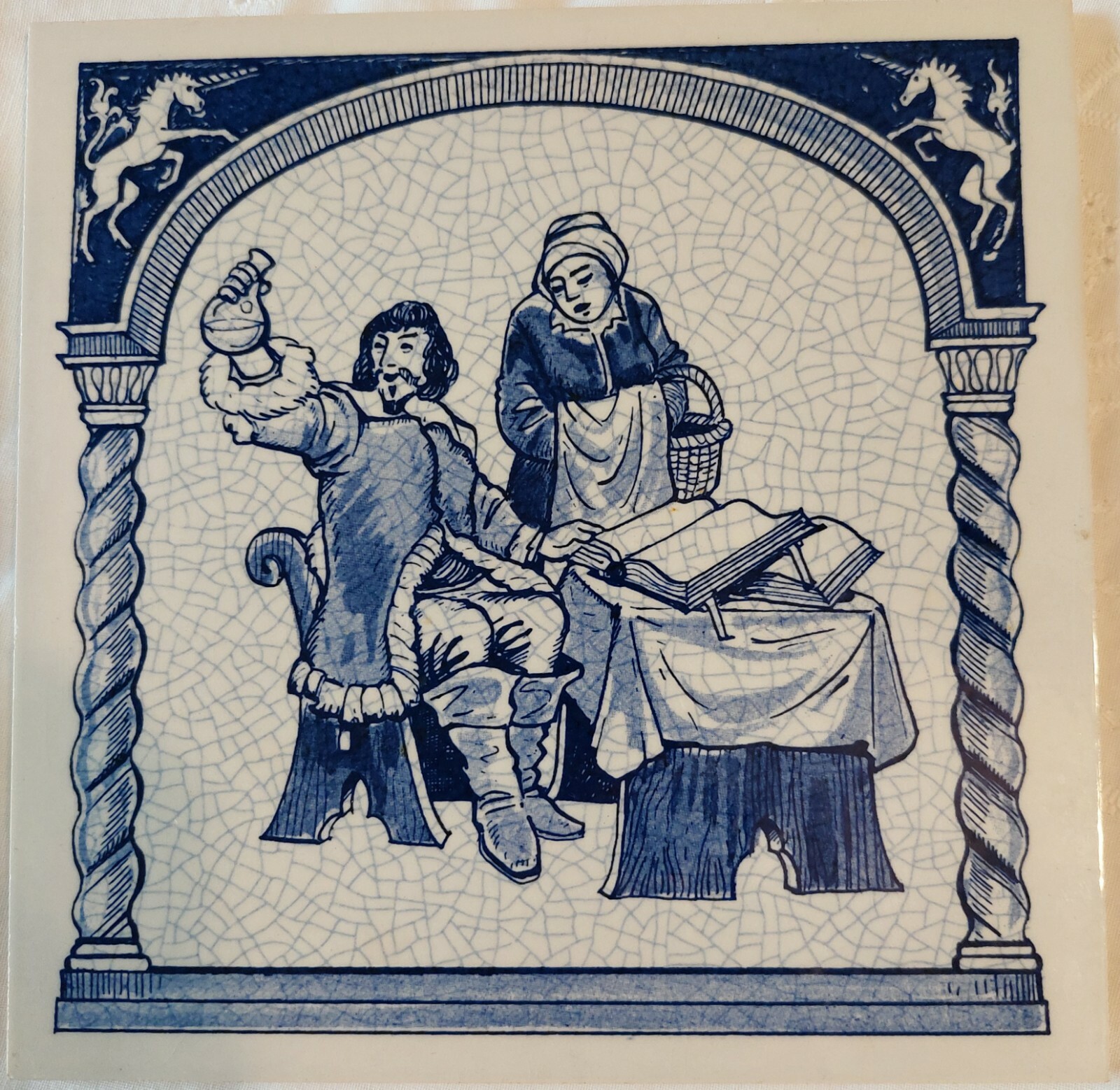 BURROUGHS Pharmacy Tiles Handmade DELFT set 4 MD Dr Dentist Office gift medical