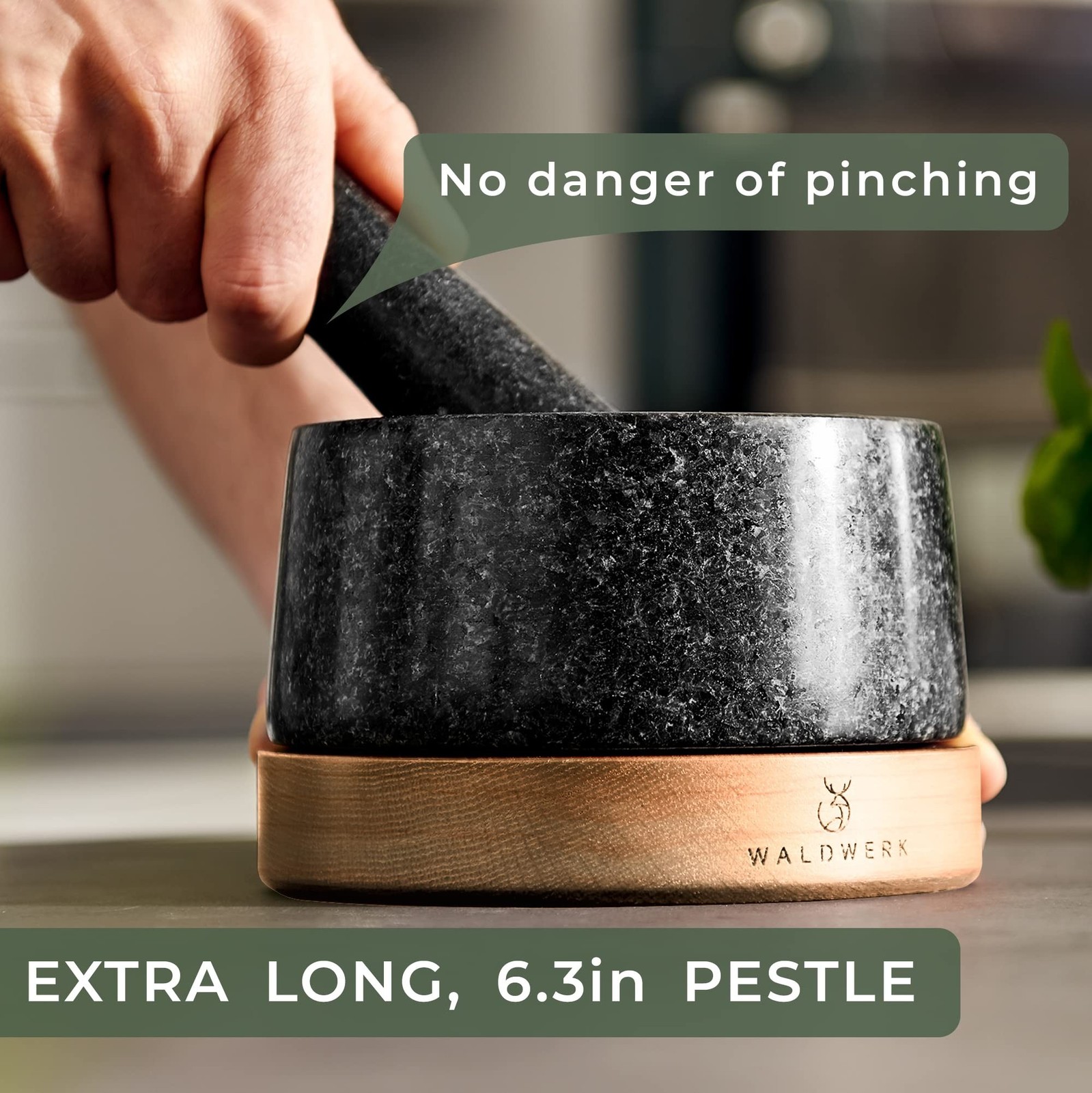 WALDWERK Mortar and Pestle – Mortar and Pestle Set with Anti-Scratch Oak Wood…