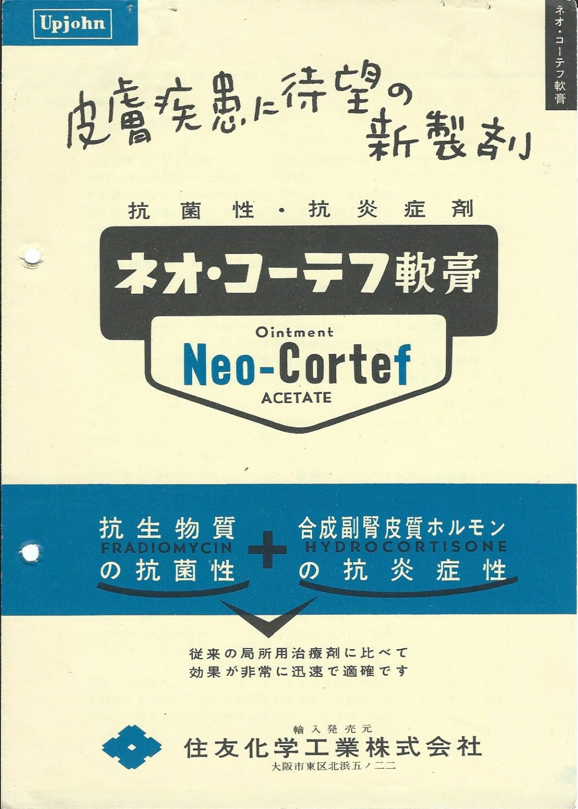 Medication Brochure – Upjohn – Neo-Cortef Ointment c1953 JAPANESE lang (PH13)