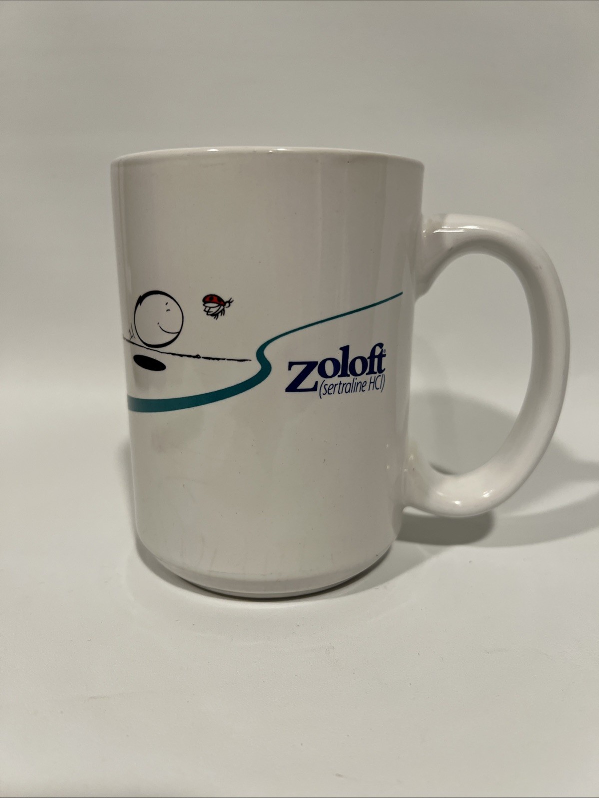 Pfizer Zoloft Coffee Mug Cup White Blue Pharmaceutical Promo Rep Advertising Y2K