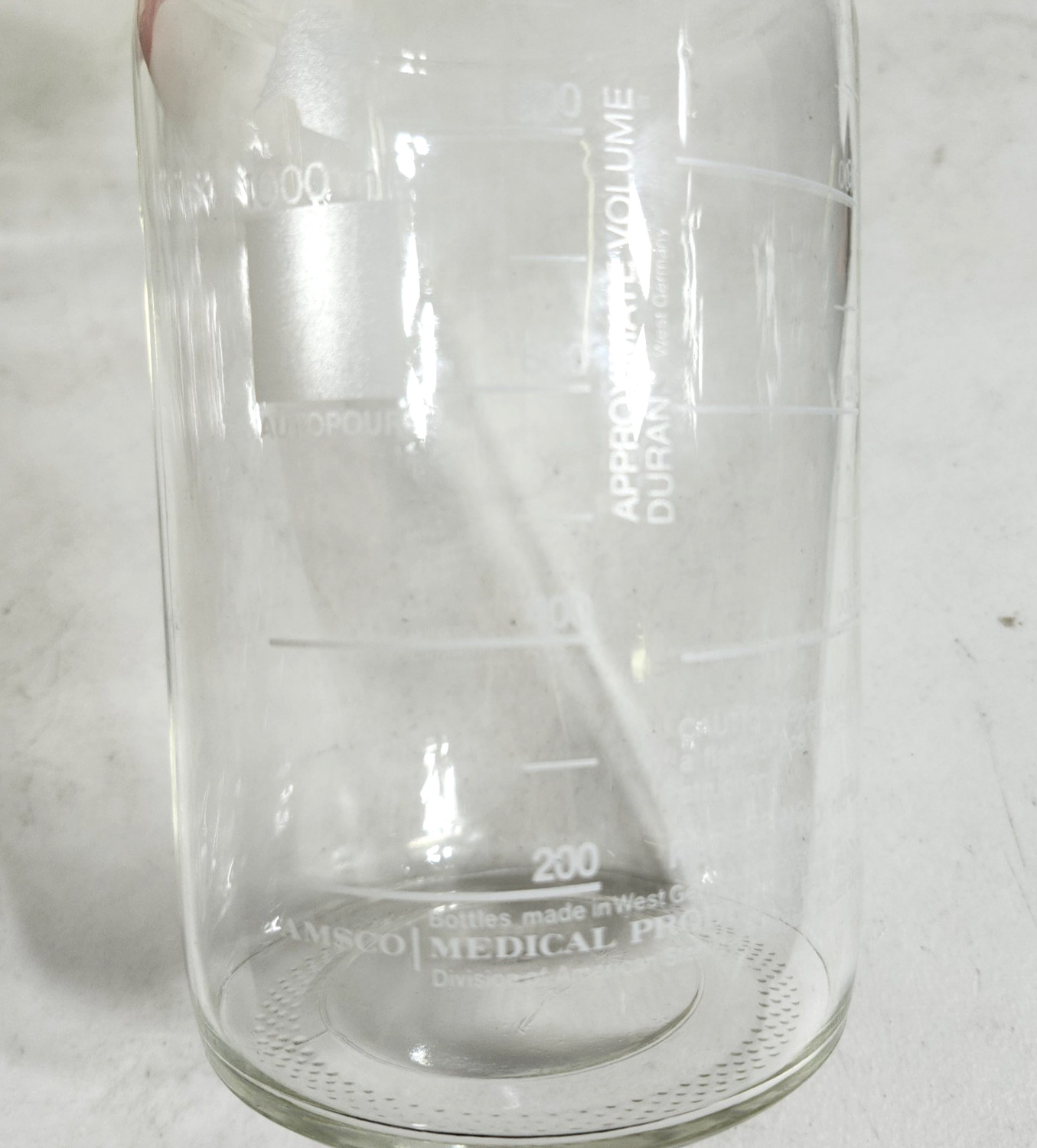 1000ML Amsco Round Glass Apothecary Clear Measuring Bottle Vintage