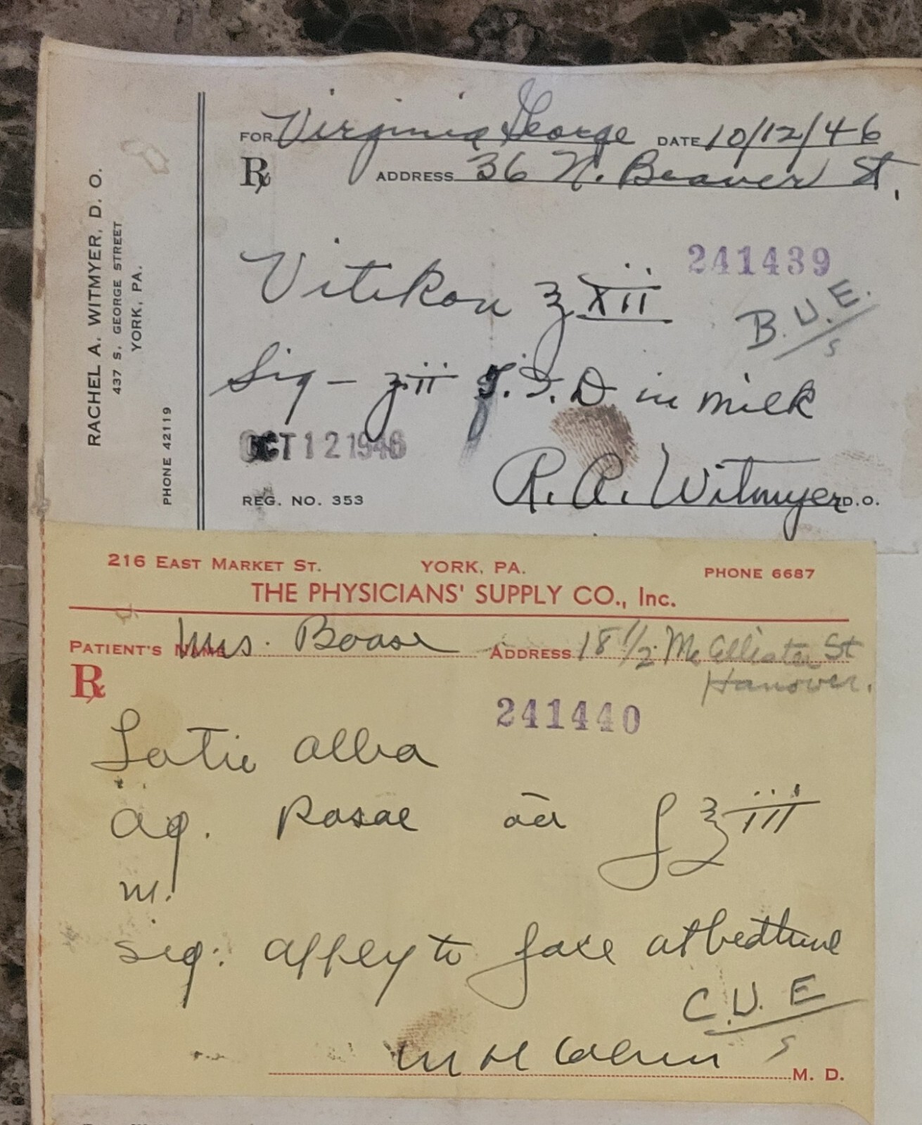 1946 2-sided Pharmacy Ledger Page – 20 vintage prescriptions – Sulfedex