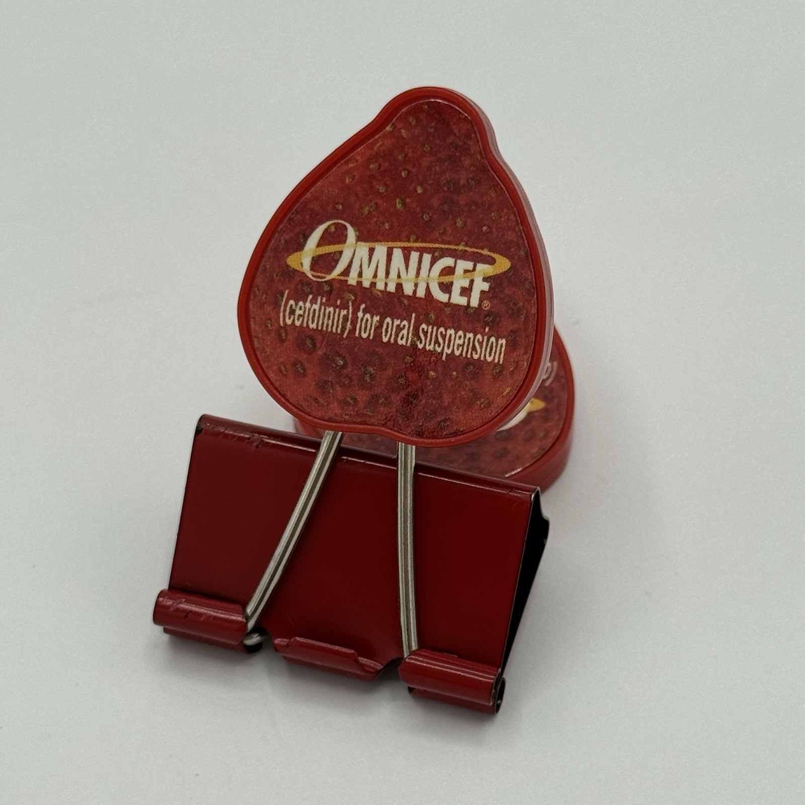 Omnicef cefdinir For Oral Suspension HTF Promotional Strawberry Binder Clip Red