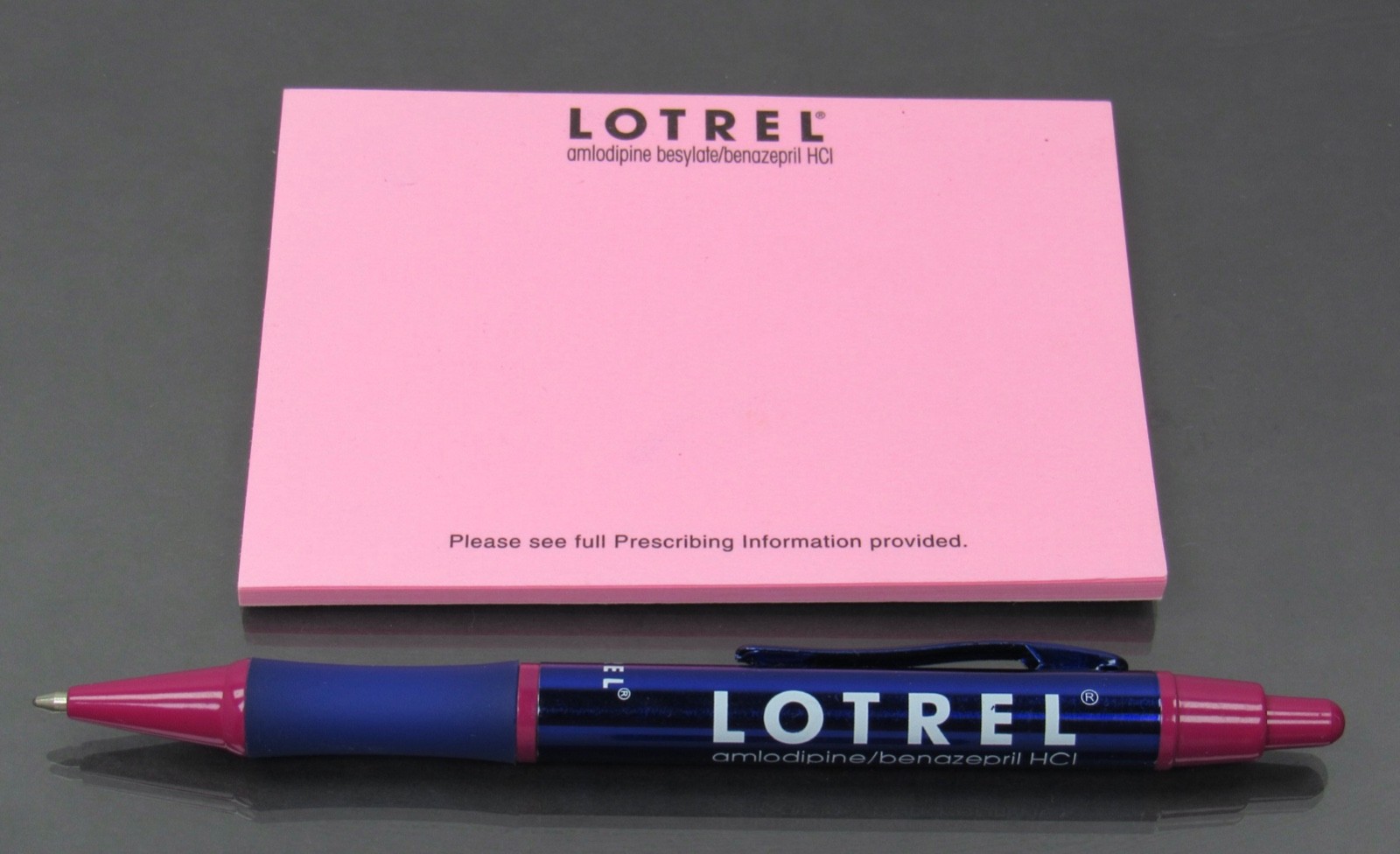 Lotrel Metal PEN, Pink Sticky Note Pad Drug Rep Pharmaceutical Promo Advertising