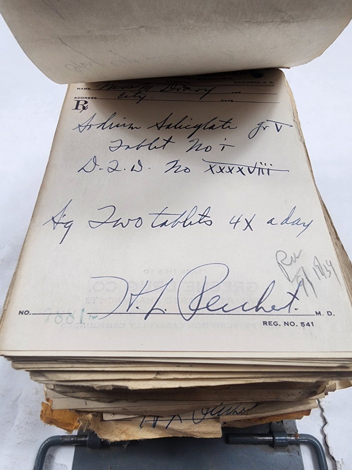 Prescription Atlas Rx Pad Paper Apothecary Druggist Pharmacy Medicine 1939