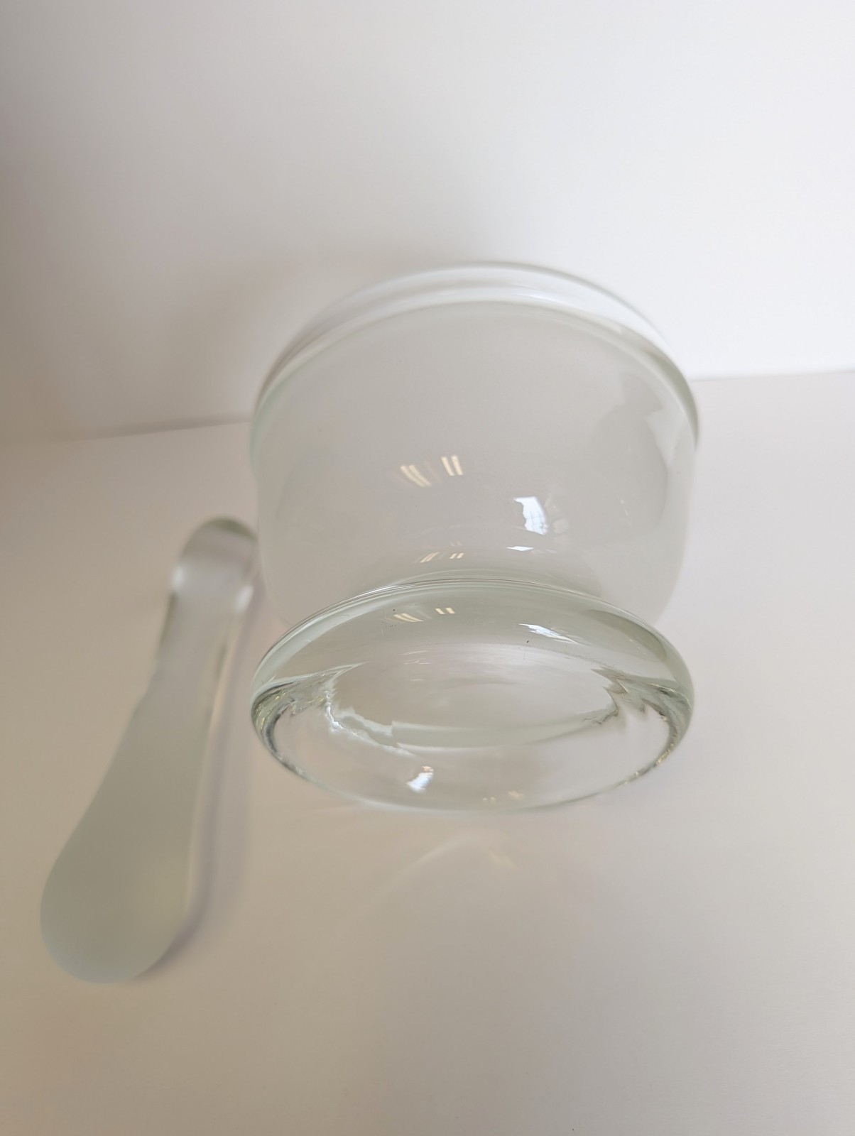Heavy Clear /Satin Glass Mortar & Pestle Set Hand‑Blown 1940s VTG