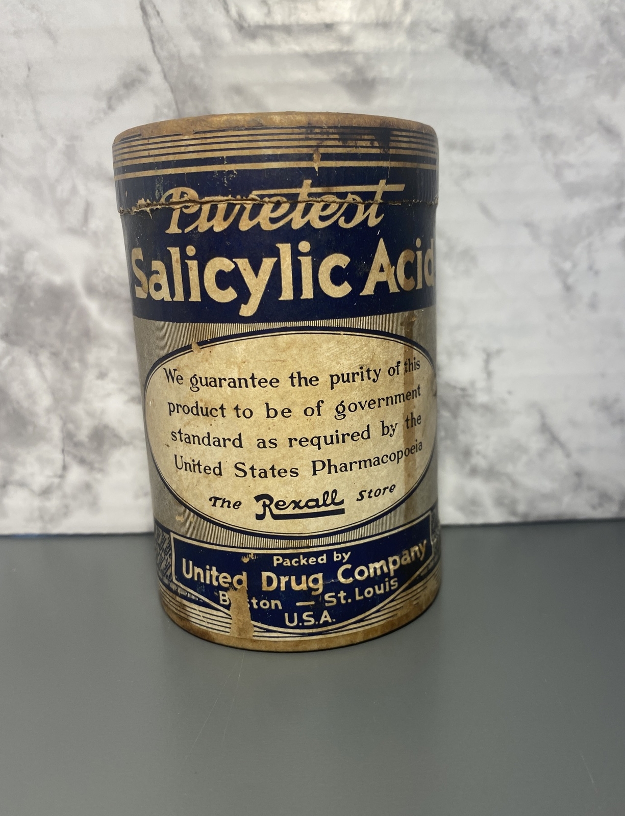 Vintage Puretest Cardboard Container United Drug Company Rexall Salicylic Acid