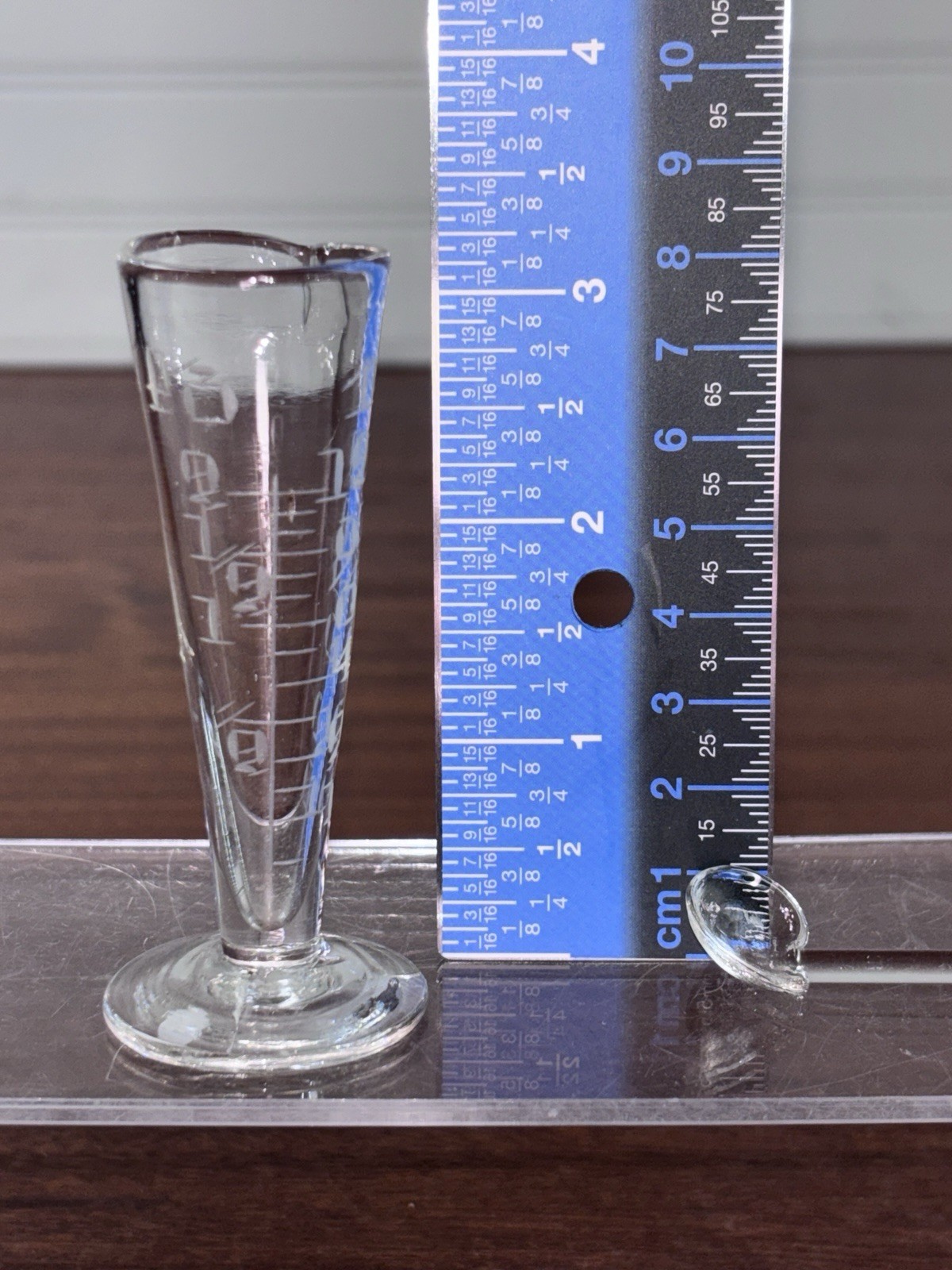 Victorian Glass Apothecary Measuring Beaker with Etched Markings Glass Spoon