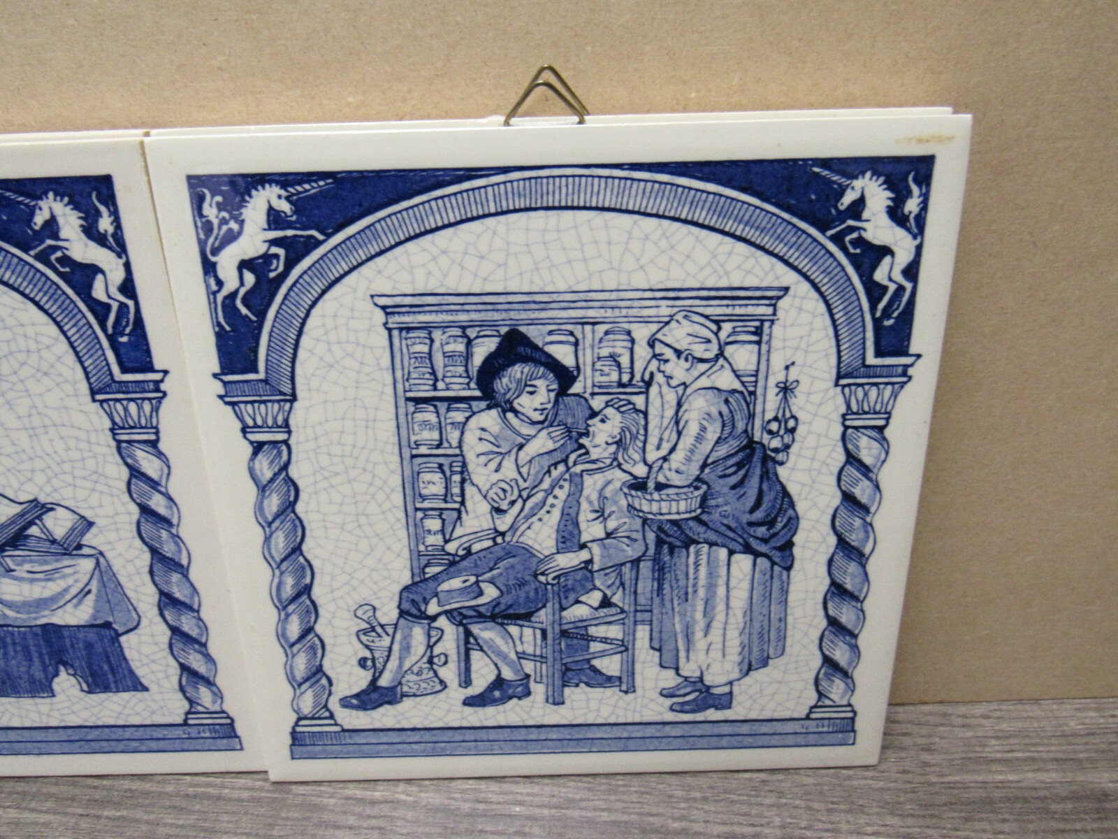 LOT OF 4 Vintage BLUE DELFT Holland Pharmacy Tiles (3)