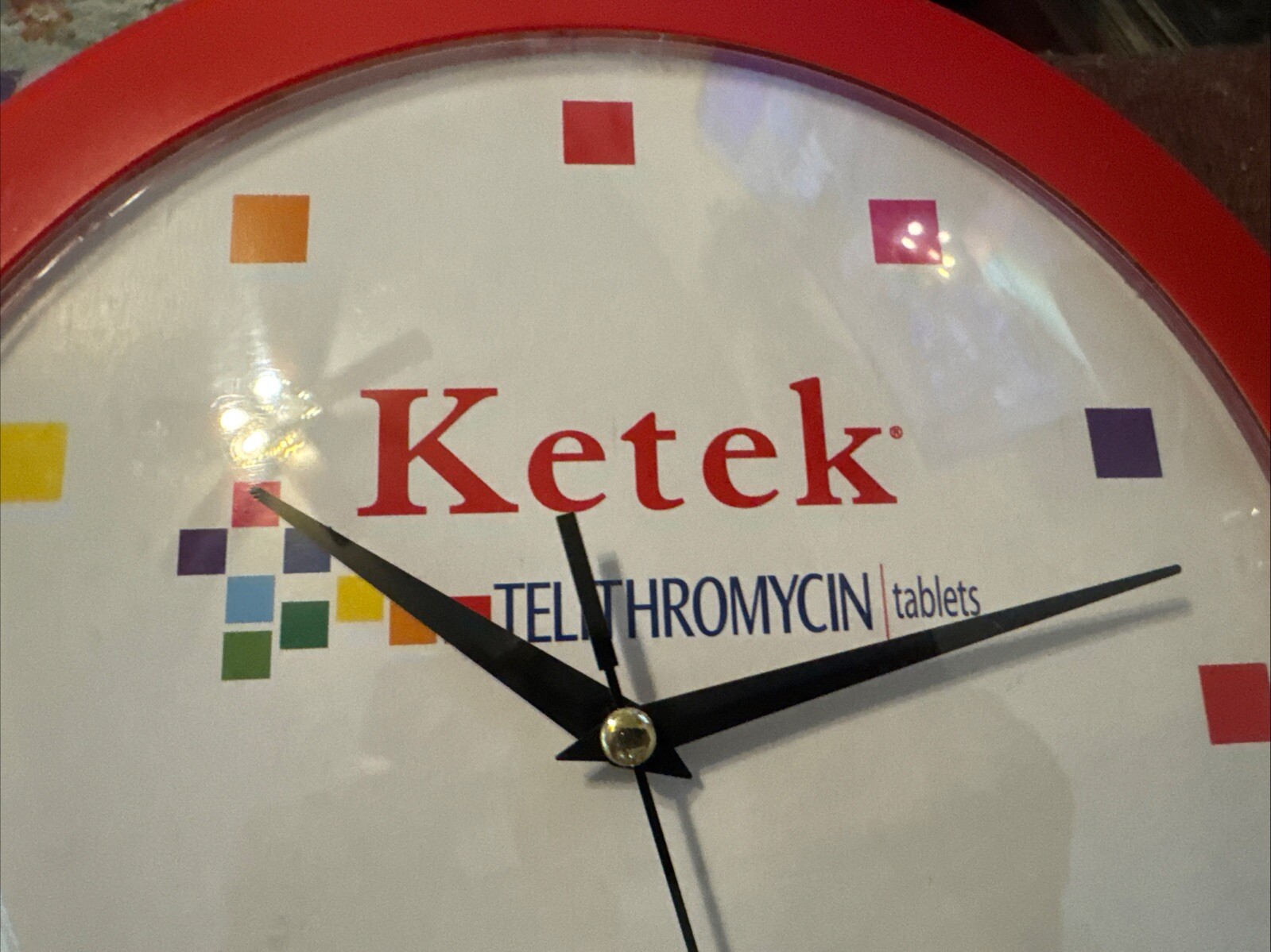 Pharmaceuticals Drug Rep Collectable Ketek Wall 12″Clock Red and White Works!