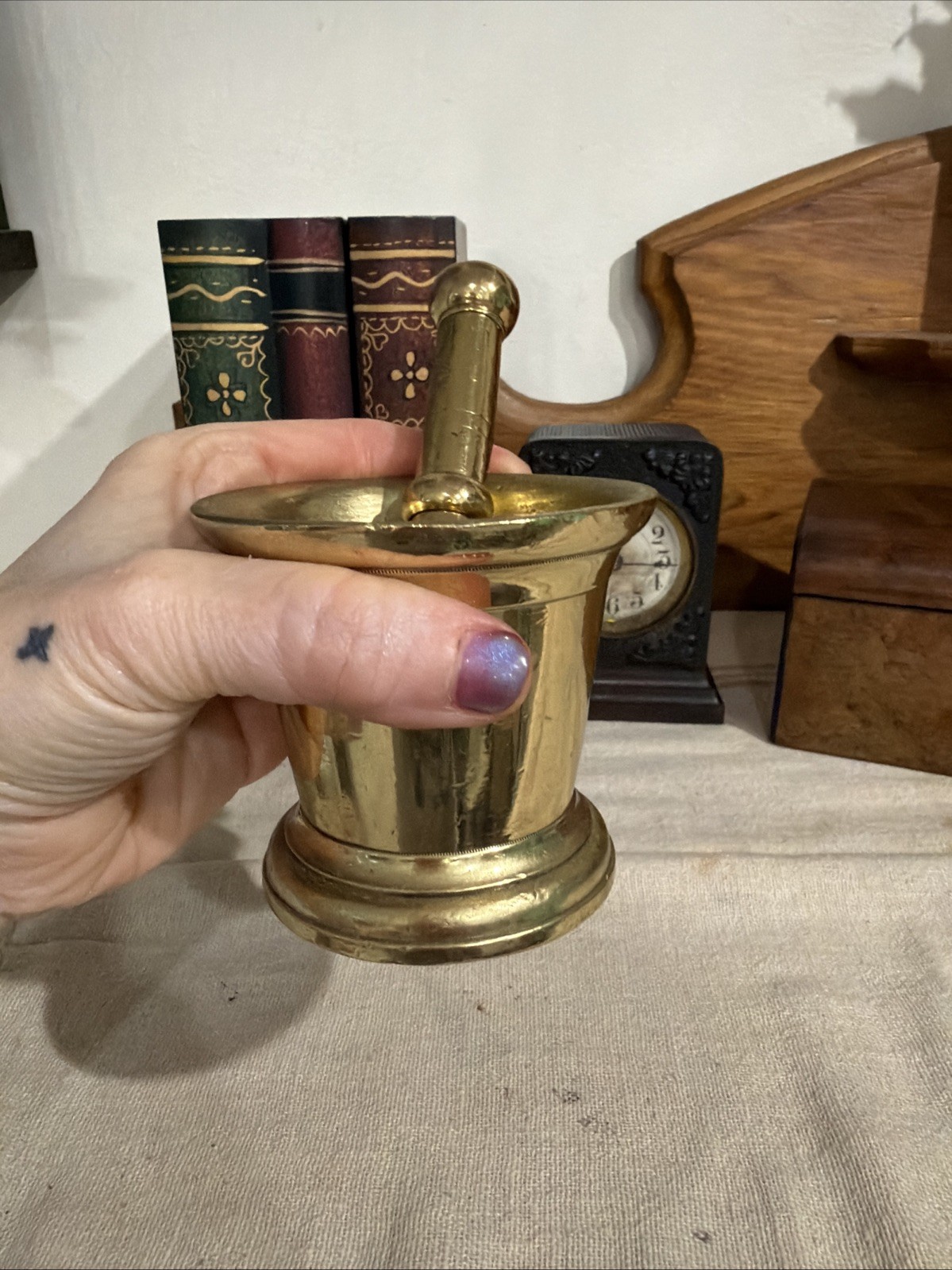 Antique Solid Brass Mortar Pestle Apothecary Pharmacy 3” Registered 1 Lathe Turn
