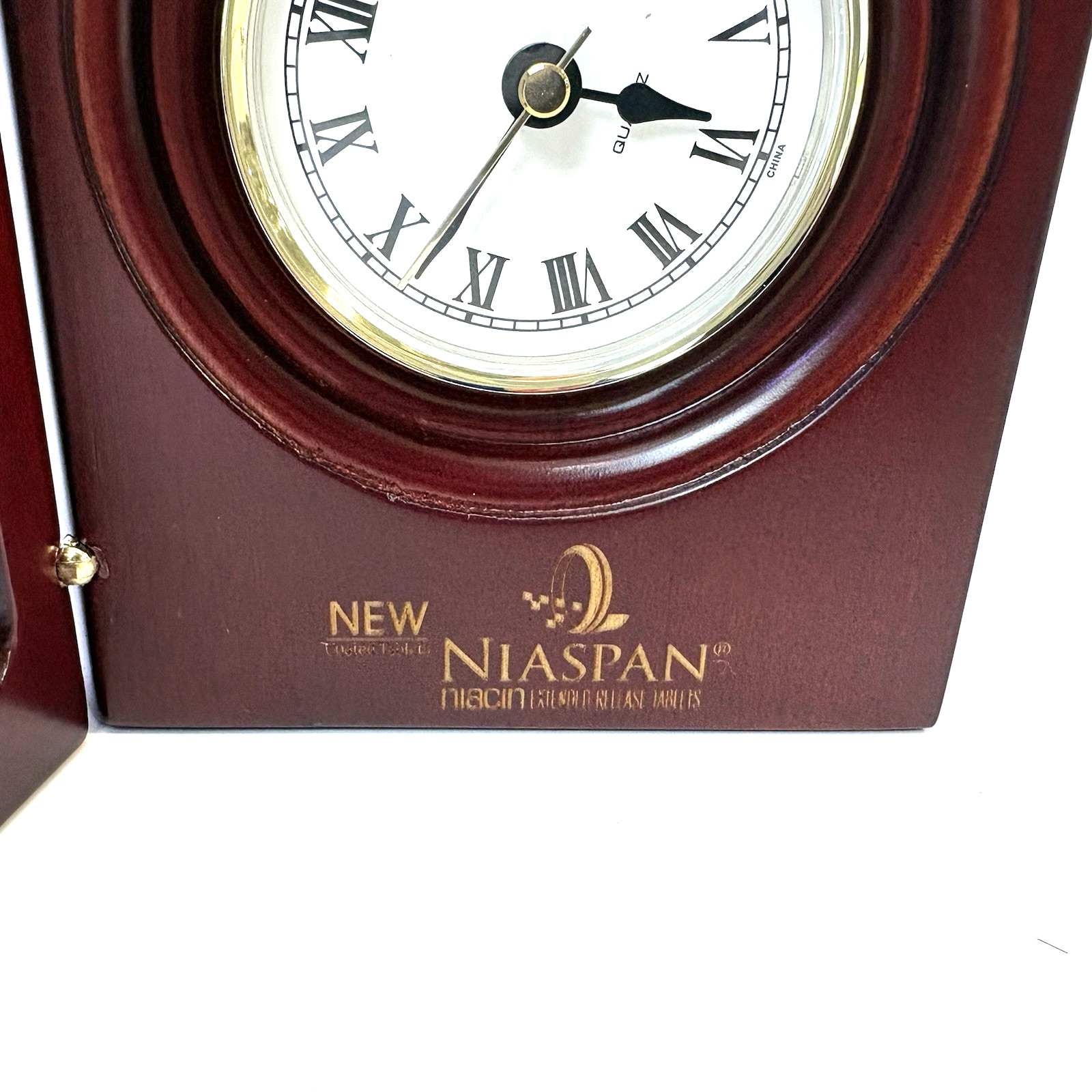 NEW Niaspan Niacin Pharmaceutical Cherry Wood Picture Frame Clock Premium Pharma