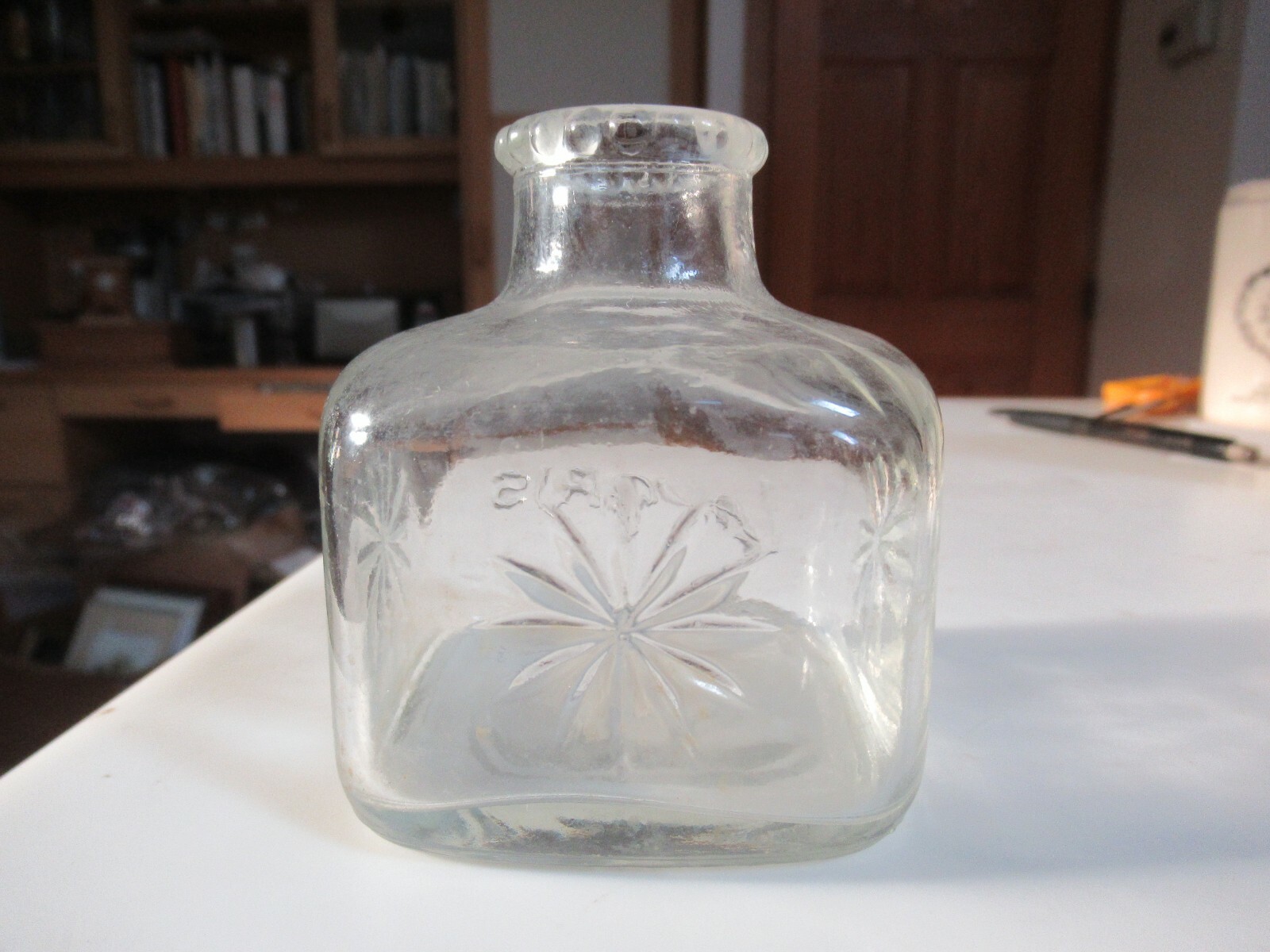 Vintage Empty LAVORIS Mouthwash Clear Square Glass Bottle w Starburst No Stopper