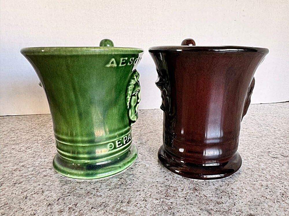 VTG – Pair Apothecary Ceramic Mortar & Pestle Mugs – AESCULPIUS & HYGEIA – McCoy