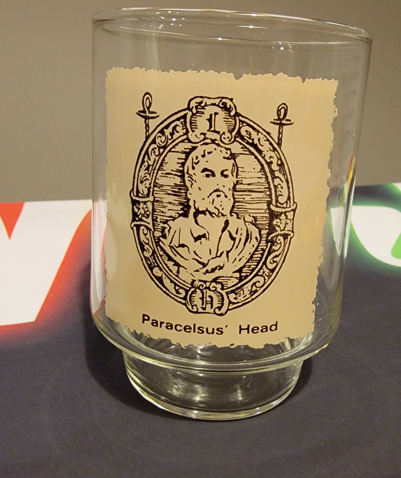 Set of 3 Rare 4″ Glass Tumbler early American Pharmacy sign art
