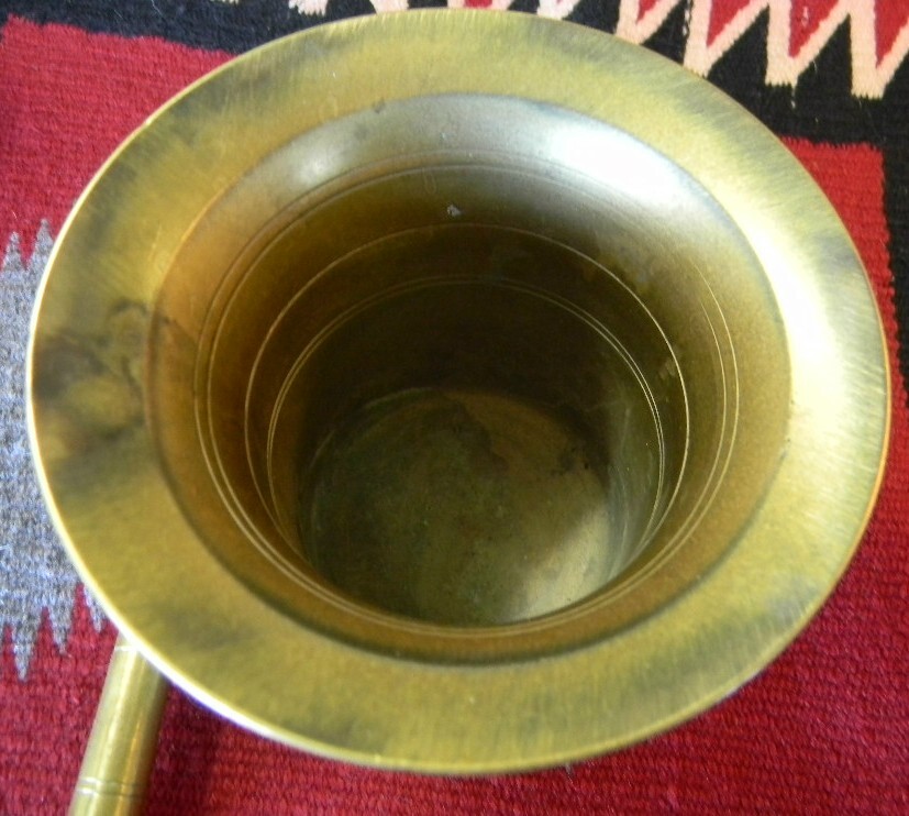 ANTIQUE LARGE SOLID BRASS 4″ TALL MORTAR & PESTLE PHARMACIST CHEMIST APOTHECARY