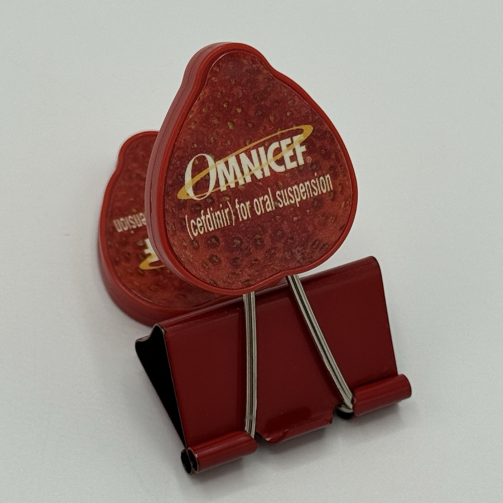 Omnicef cefdinir For Oral Suspension HTF Promotional Strawberry Binder Clip Red