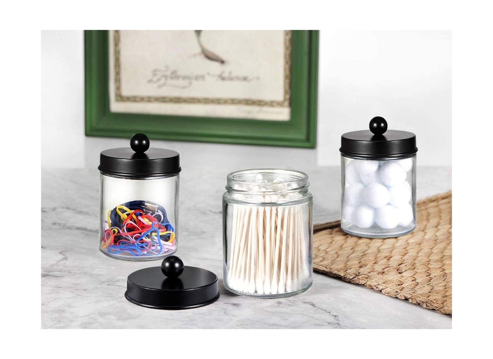 Amolliar 4 Pack Apothecary Jars Bathroom Vanity Storage Organizer S… Fast Ship