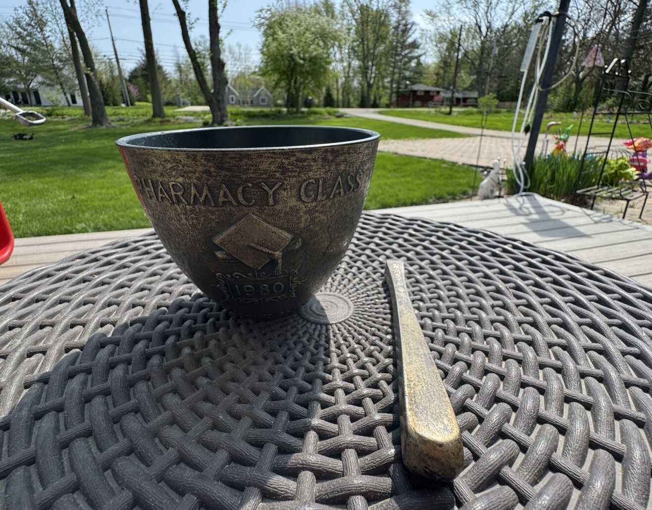 MORTAR & PESTLE – PHARMACY CLASS RX OF 1980 Brass Bronze SECUNDUM ARTEM