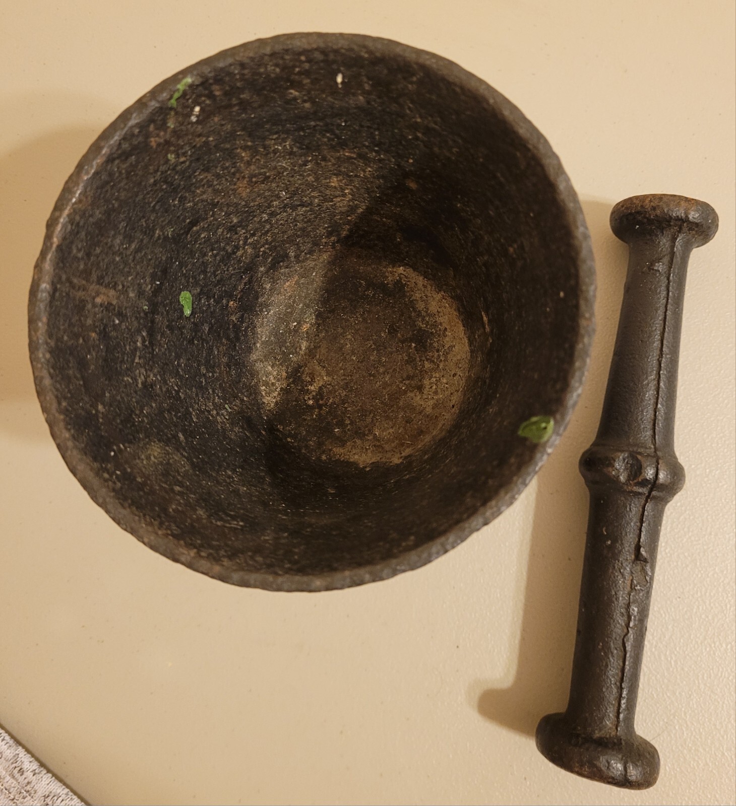 Antique Rare Primitive 19th Century Apothecary Cast Iron Mortar and Pestle Rx