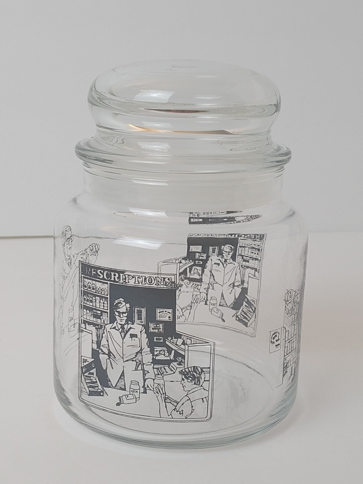 Vintage Glass Prescription Jar Container with Lid Pharmacy Designs