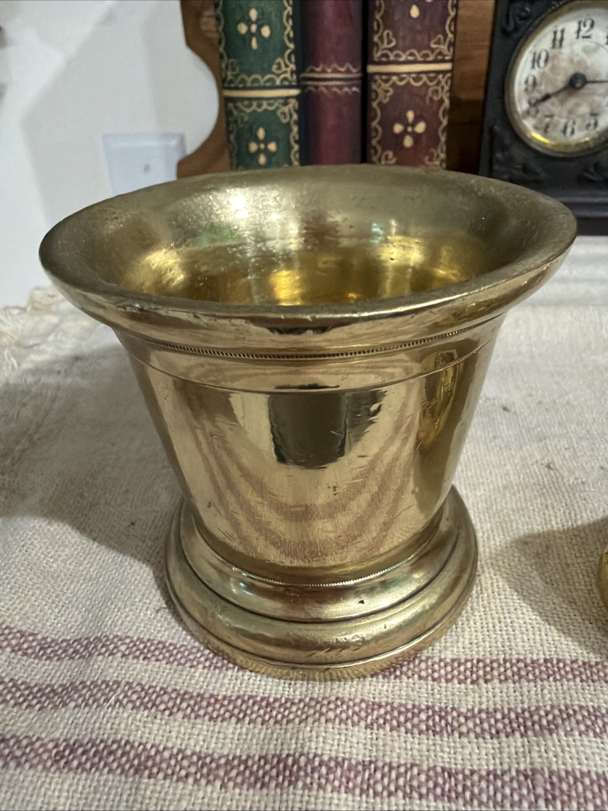 Antique Solid Brass Mortar Pestle Apothecary Pharmacy 3” Registered 1 Lathe Turn