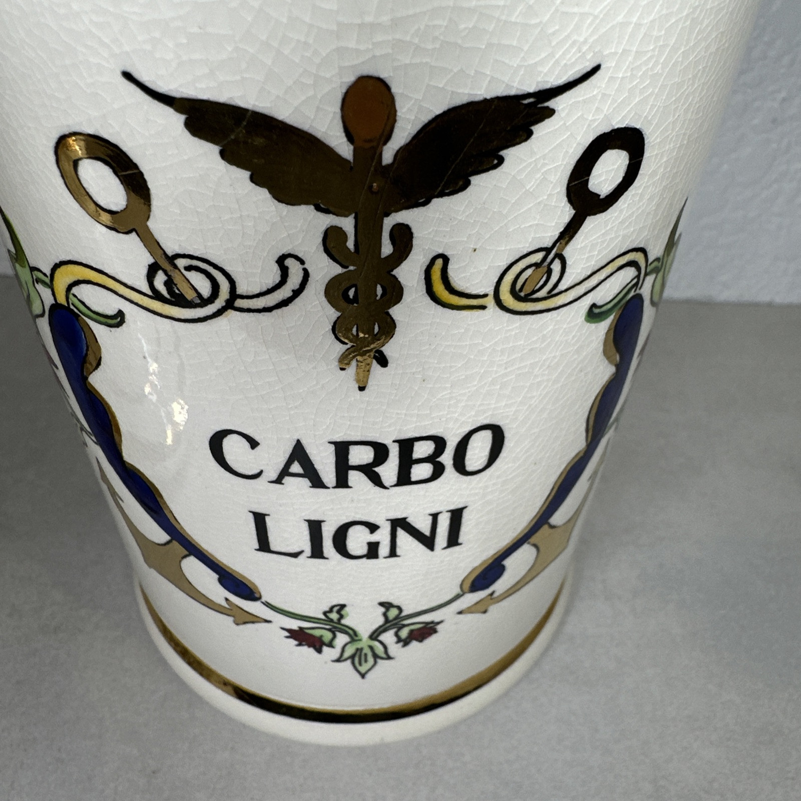 Vintage Jeanne Robinette Ceramics~Carbo Ligni Apothecary Jar, Rexall Drug Store