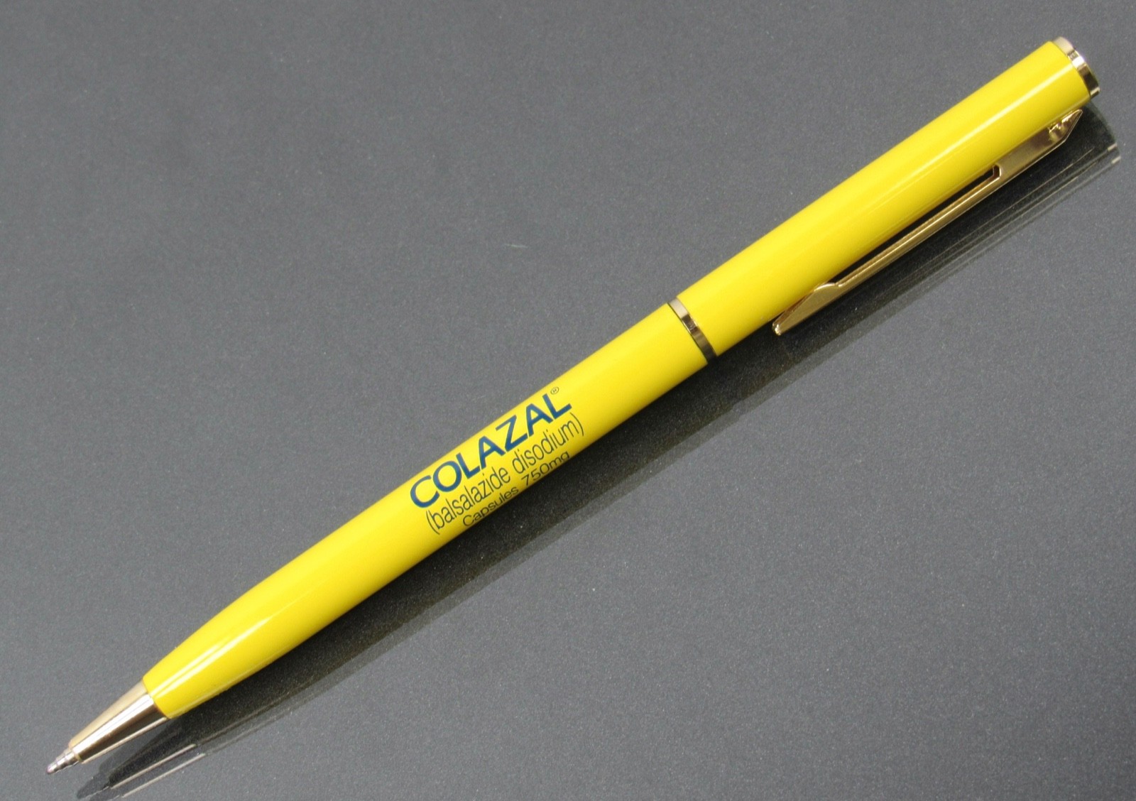 Rare Thin Yellow Colazal Metal PEN Drug Rep Pharmaceutical Promo Advertising