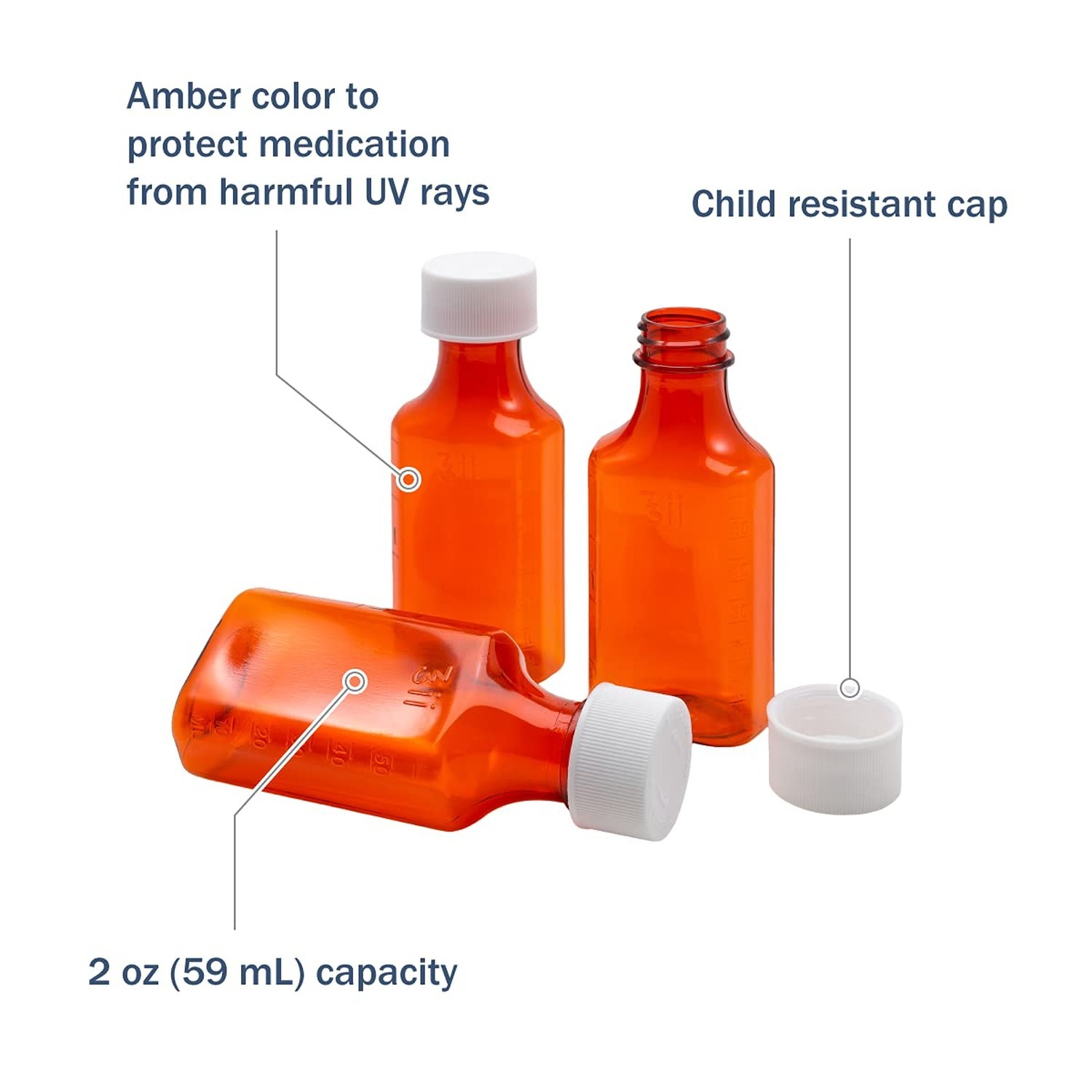 Ezy Dose Amber Oval Liquid Medicine Bottles, 2 oz Storage, Child-Resistant Pu…
