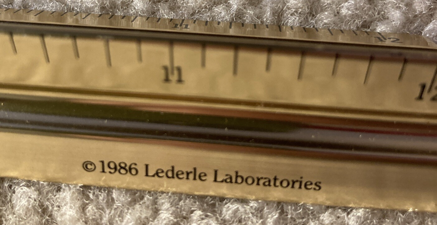 Vintage 1986 Pipracil 12” Metal 3 Sided Ruler Drug Rep. Advertising Medical