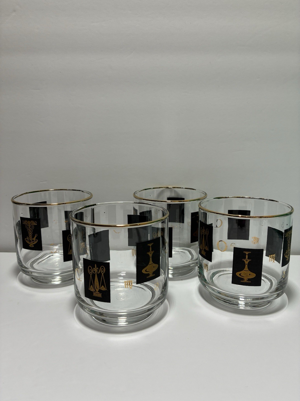 MCM Medical Pharmacy Libbey Glasses Black & 22 KT Gold 7 Tall 7 Medium 4 Short