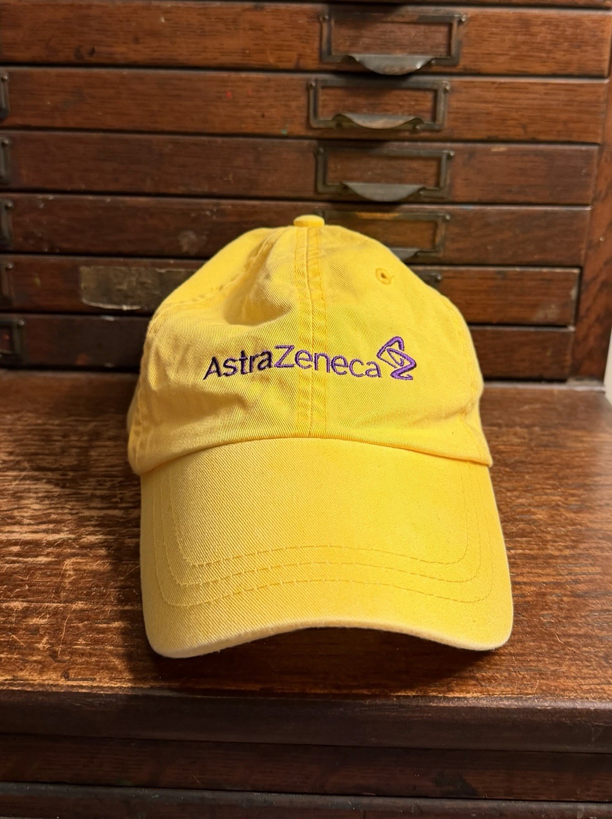 Astra Zeneca Pharmaceutical Promo Hat Yellow One Size Adjustable Embroidered