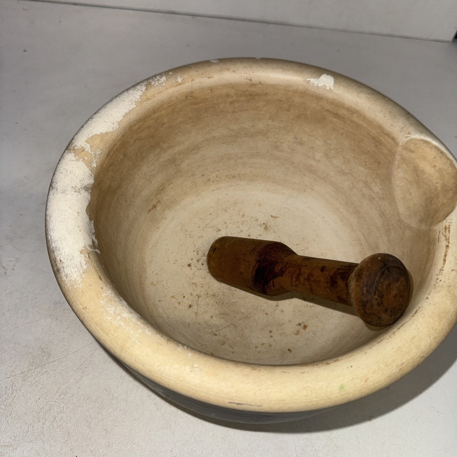 Vintage ACME #7 B Mortar Pestles Stoneware & Wood Pharmaceutical RX