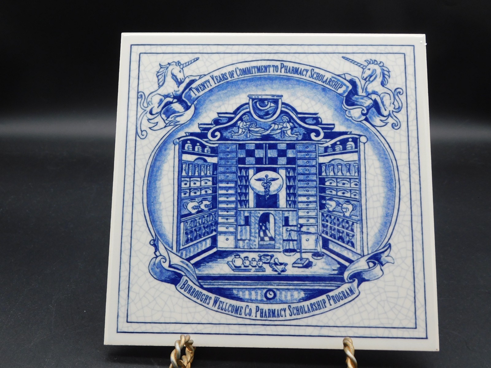 Delft Porcelain Pill Tile Burroughs Wellcome 20th Anniv. Pharmacy Apothecary